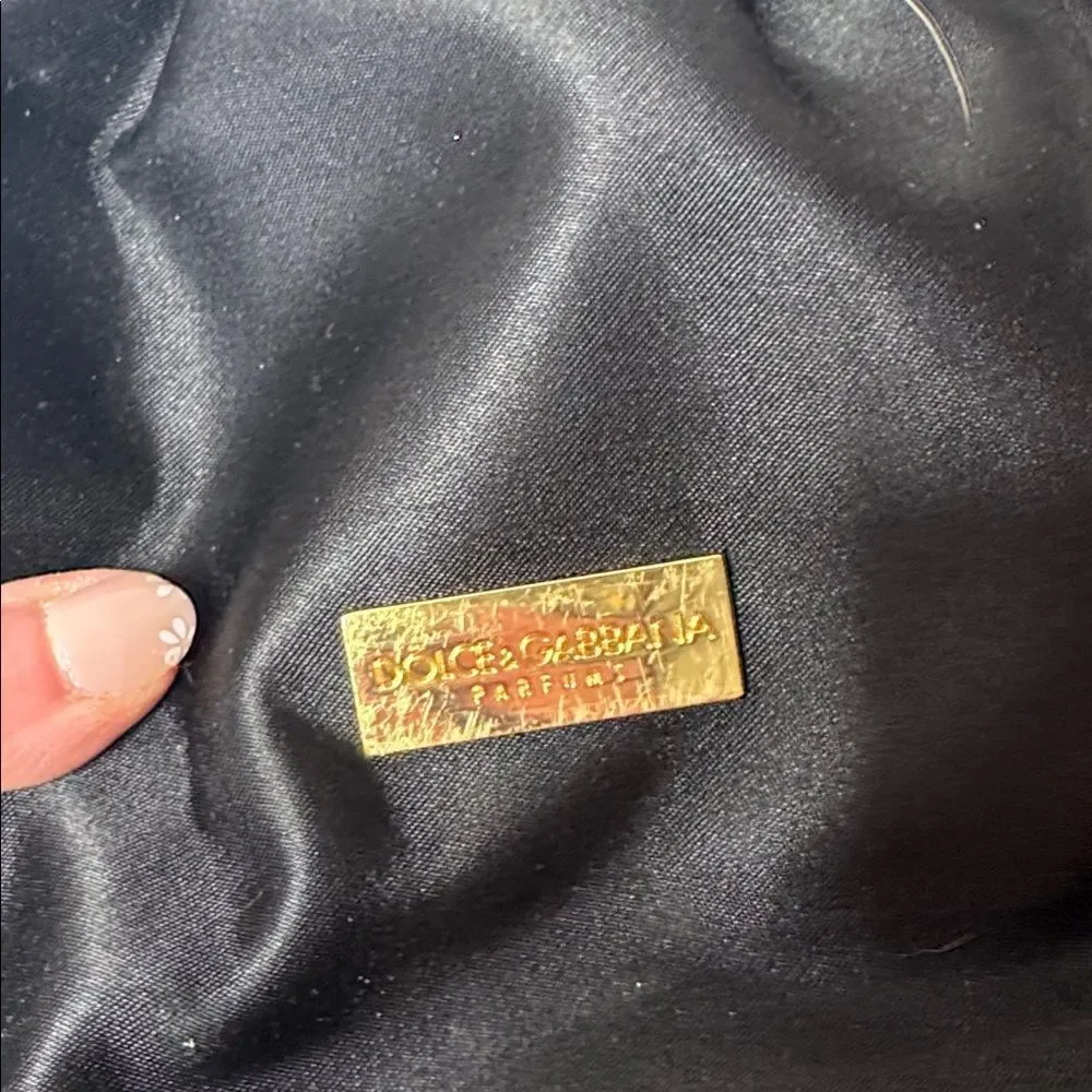 Dolce And Cabbana Black Satin Cosmetic Pouch with Gold Plaque